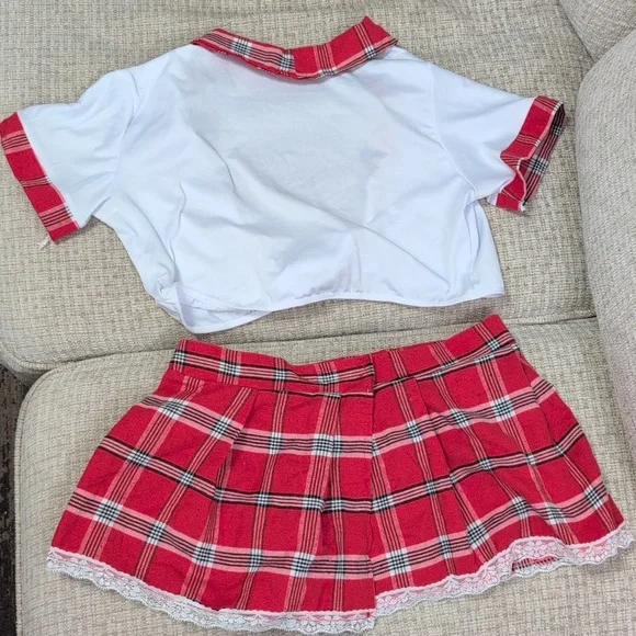 Schoolgirl Crop Top and Plaid Skirt Set - Picture 2 of 9